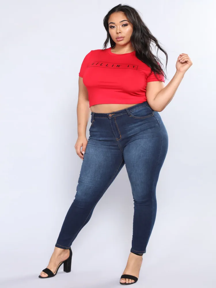 2020 New Plus Size Jeans For Women High Waist Stretch Jeans Casual Denim Pencil Pants Fall Winter Clothing L-5XL Drop shipping