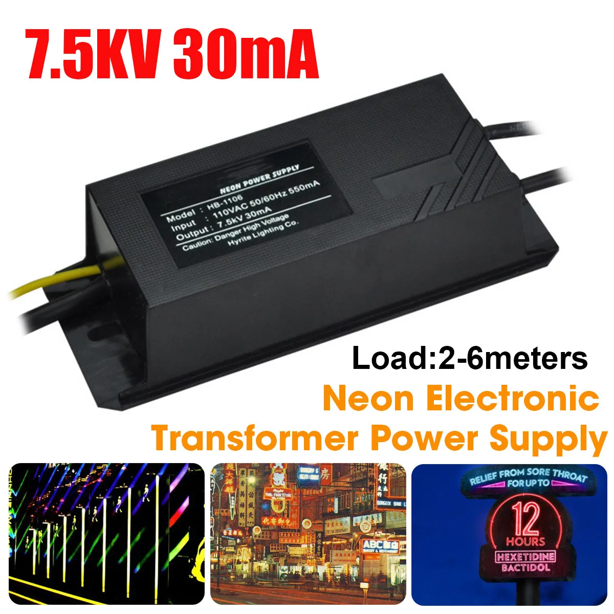 

AC110V 7.5KV 30mA Black Waterproof Neon Electronic Transformer Power Supply for LED Lighting