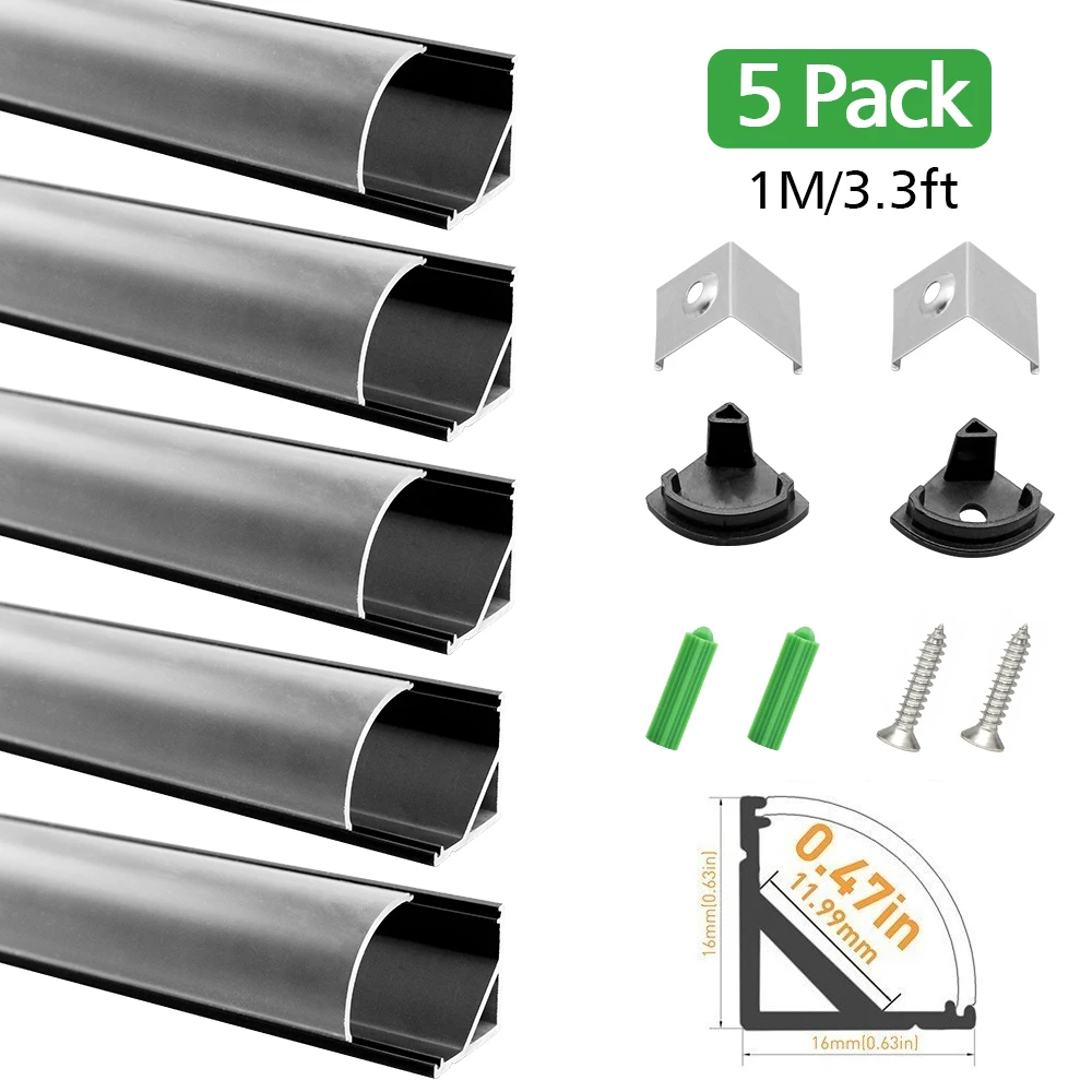 

5sets/lot 5x1M(3.3ft) V02 Black Silver LED Aluminum Profile with Clear Cover for 3528 5050 LED Bar Light LED Housing Extrusion