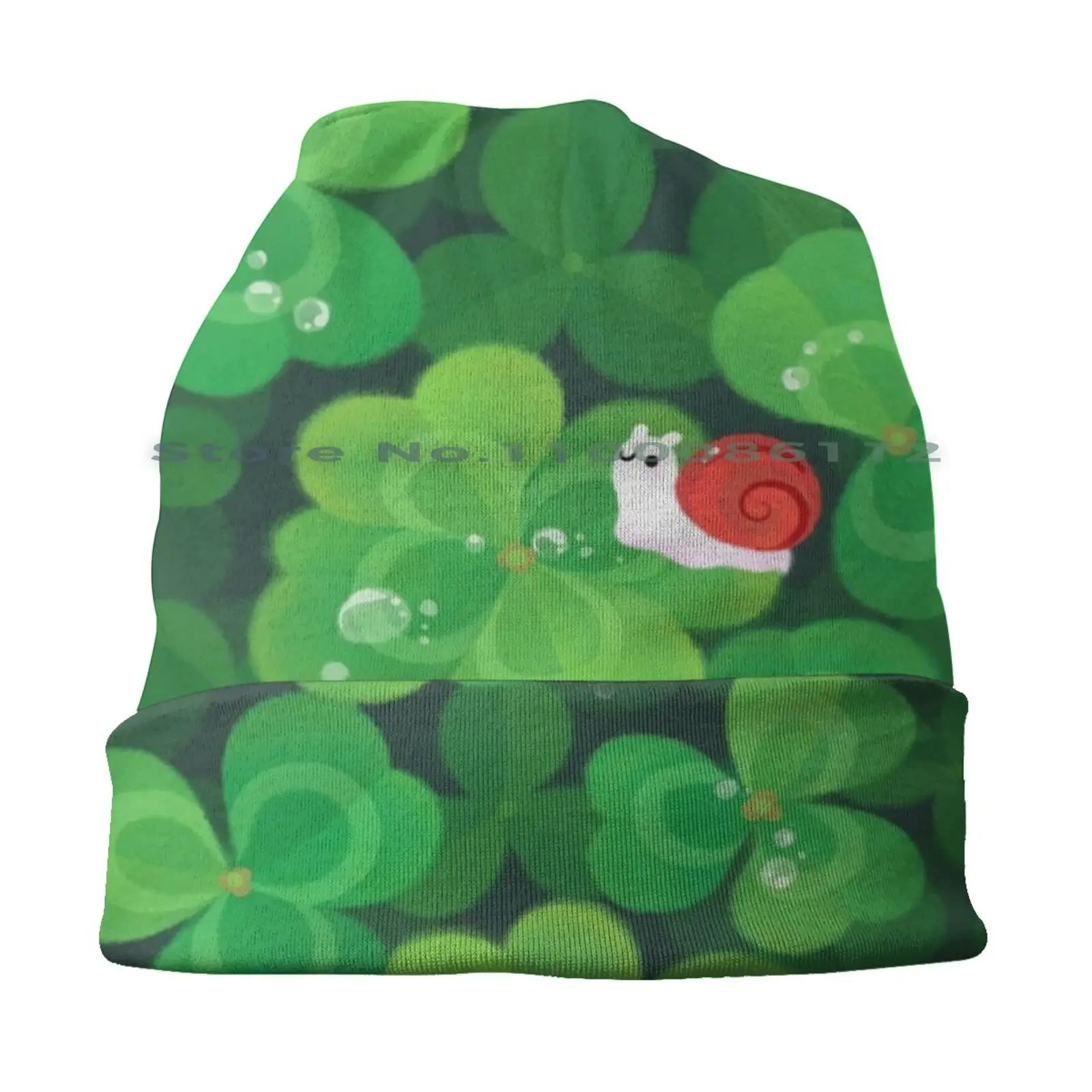 Happy Lucky Snail Beanies Knit Hat Happy Smile Animal 4 Leaf Clover Lucky Clover Plants Kawaii Rain Cute Land Snail Shell