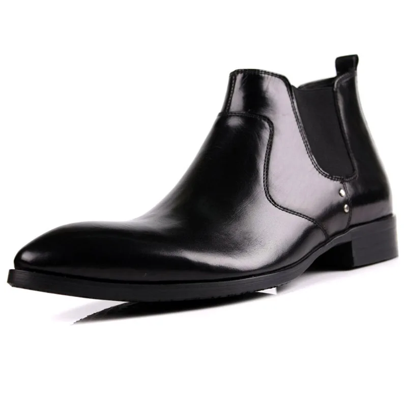 

Chelsea Italy Design Men Boots Pointed Toe Knight Luxury Genuine Leather Formal Male Ankle Boots Slip On Business Casual Shoes