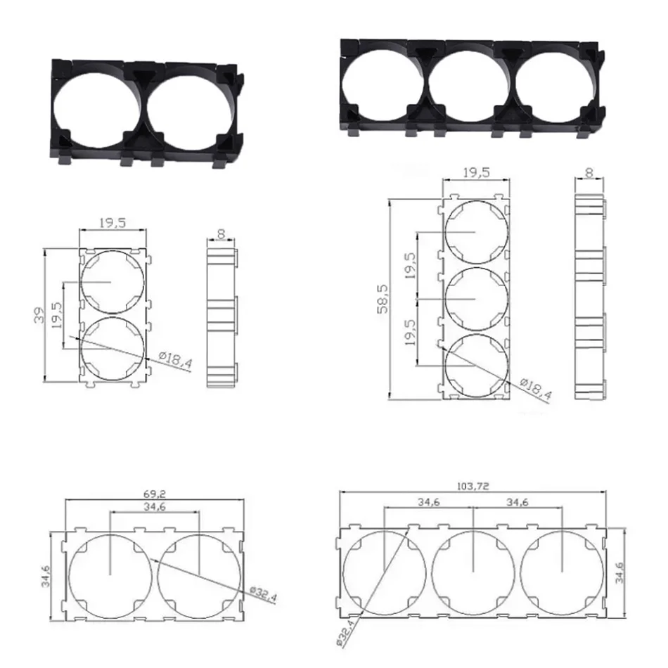 20Pcs/lot 18650 Lithium Battery Holder Plastic Batteries Pack Bracket Cylindrical Cell Battery Stand For DIY Fixed Battery