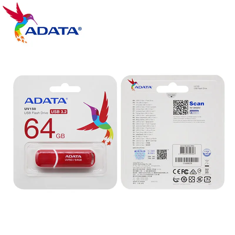 ADATA UV150 USB 3.2 فلاش حملة 32GB 64GB الأحمر الأسود بندريف عالية السرعة ذاكرة يو القرص فلاش USB3.2 حملة القلم ل PC