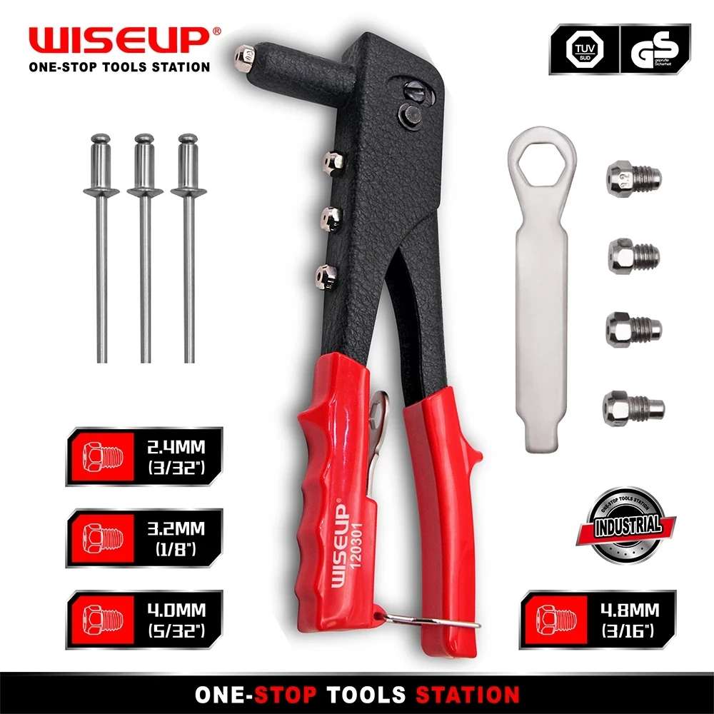 WISEUP-pistola remachadora de mano de doble Mango, herramienta Manual de inserción de tuercas de remache de acero inoxidable para el hogar, pistola de clavos DIY para M2.4, M3.2, M4, M4.8