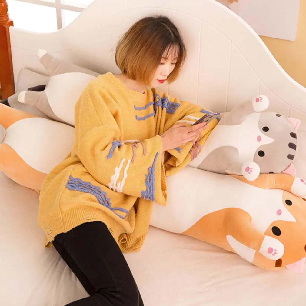 

50/70/90cm Cute Plush Cat Doll Soft Stuffed Kitten Pillow Doll Toy Gift for Kids Girlfriend Neck Headrest Pillow