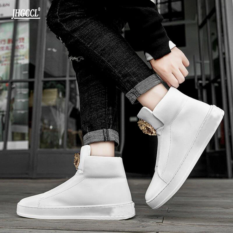 New Brand designer casual shoes New style of men\'s shoes high-top shoes platform shoes cowhide casual shoes comfortable boots A2