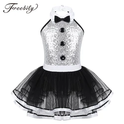 Vestido de Ballet de Navidad para niñas, leotardo de baile, Jazz, gimnasia, patinaje, sin mangas, lentejuelas brillantes, tutú de malla, Ropa de baile de bailarina