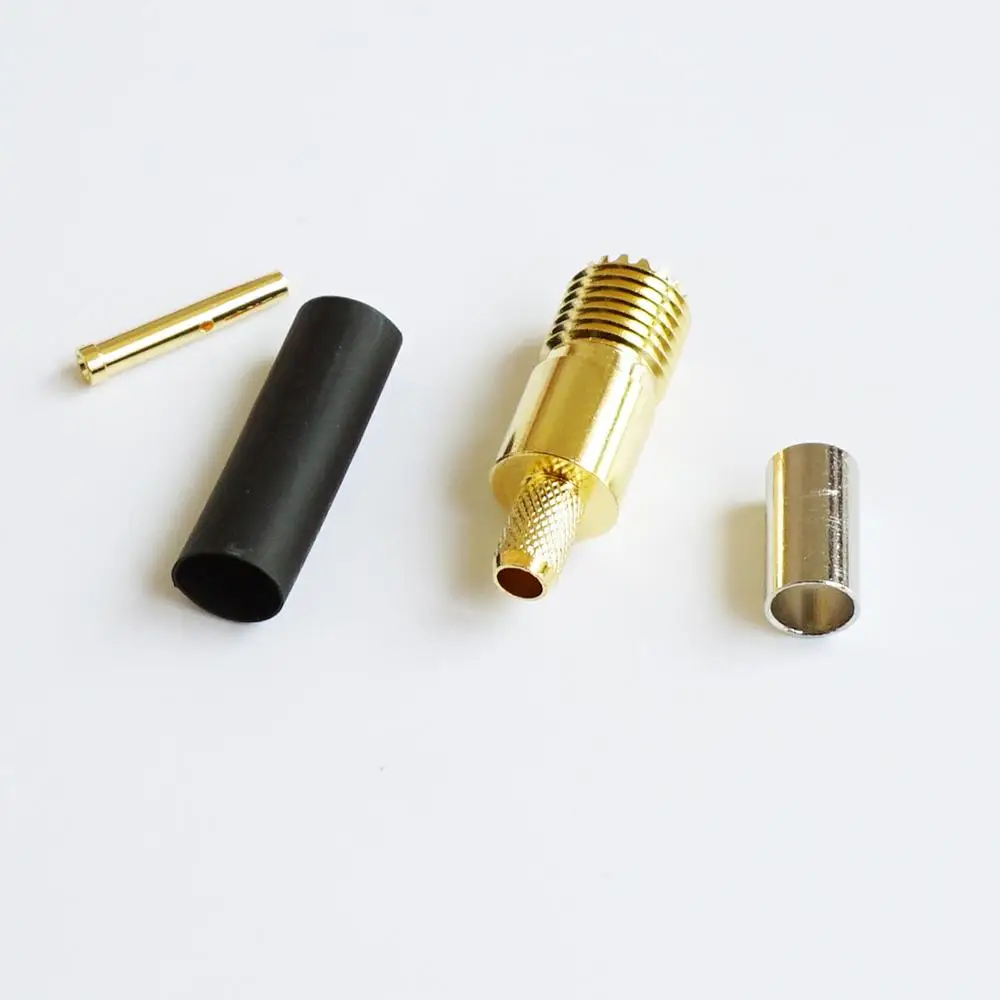 Miniuhf Mini Uhf Vrouwelijke Plug Rf Coax Connector Socket Crimp Voor LMR195 RG58 RG142 RG223 RG400 Rf Coaxiale Rechte Gold plated