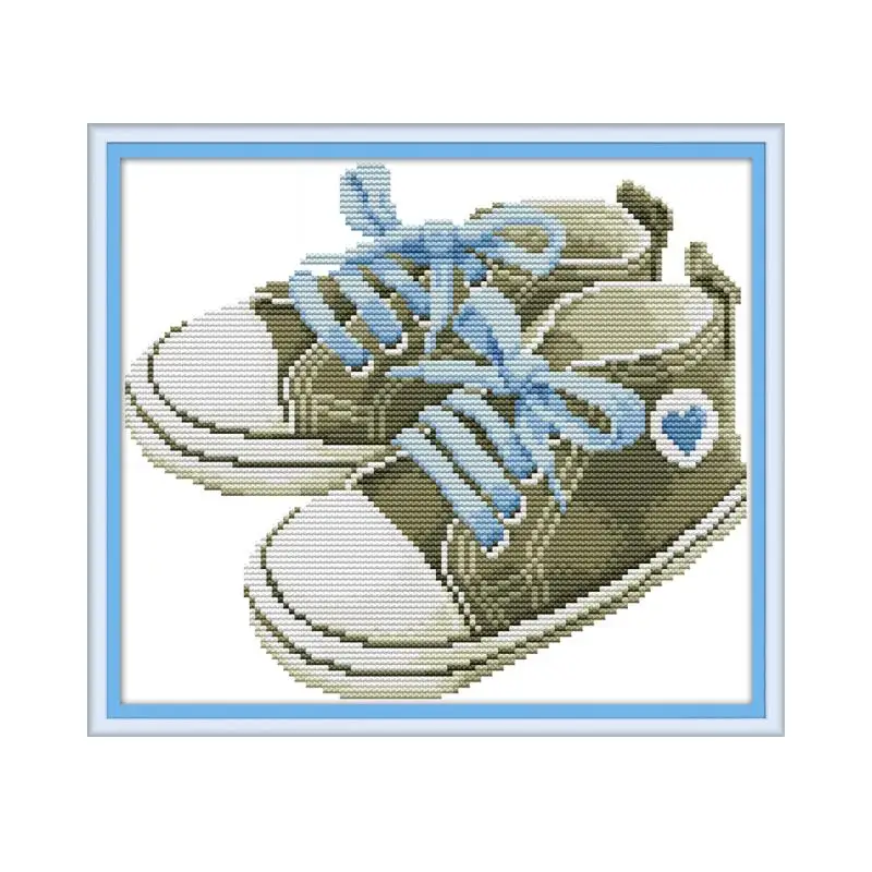 Trasversale contato Schemi A Punto Scarpe Per Bambini Rosa Blu della Tela di Canapa Stampata 11CT 14CT FAI DA TE DMC FILO Punto Croce kit Per I Kit