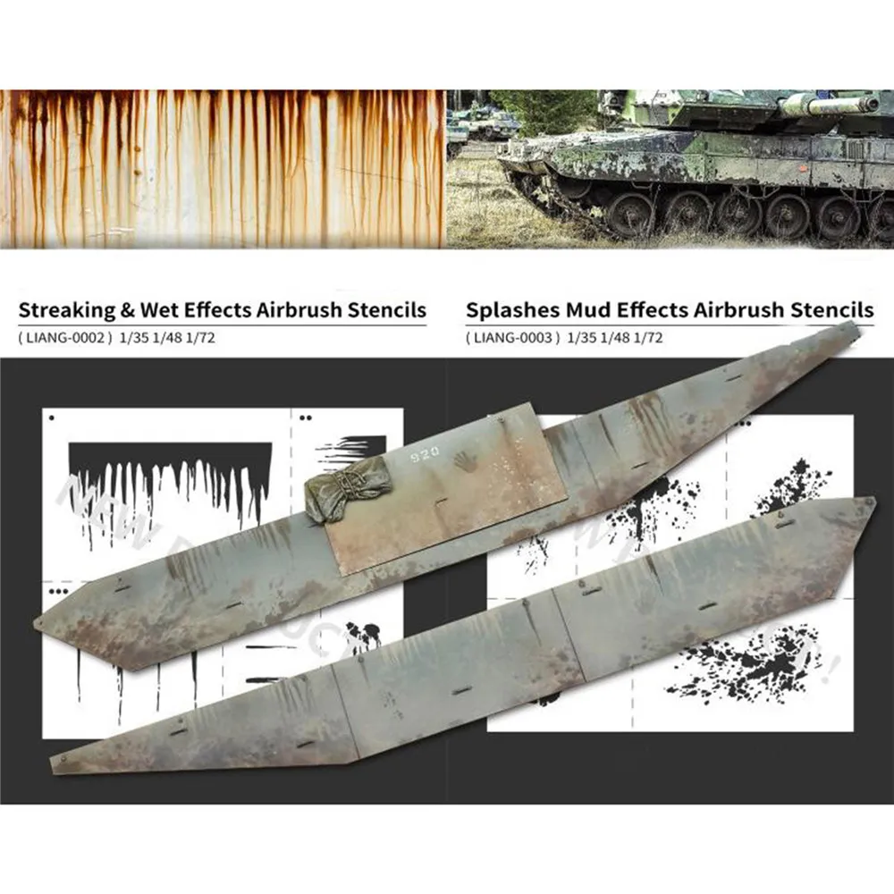 

Splashing Mud Streaking & Wet Effects Airbrush Stencils Leak Spray Paper for 1/35 1/48 1/72 Tank Ship Car Model