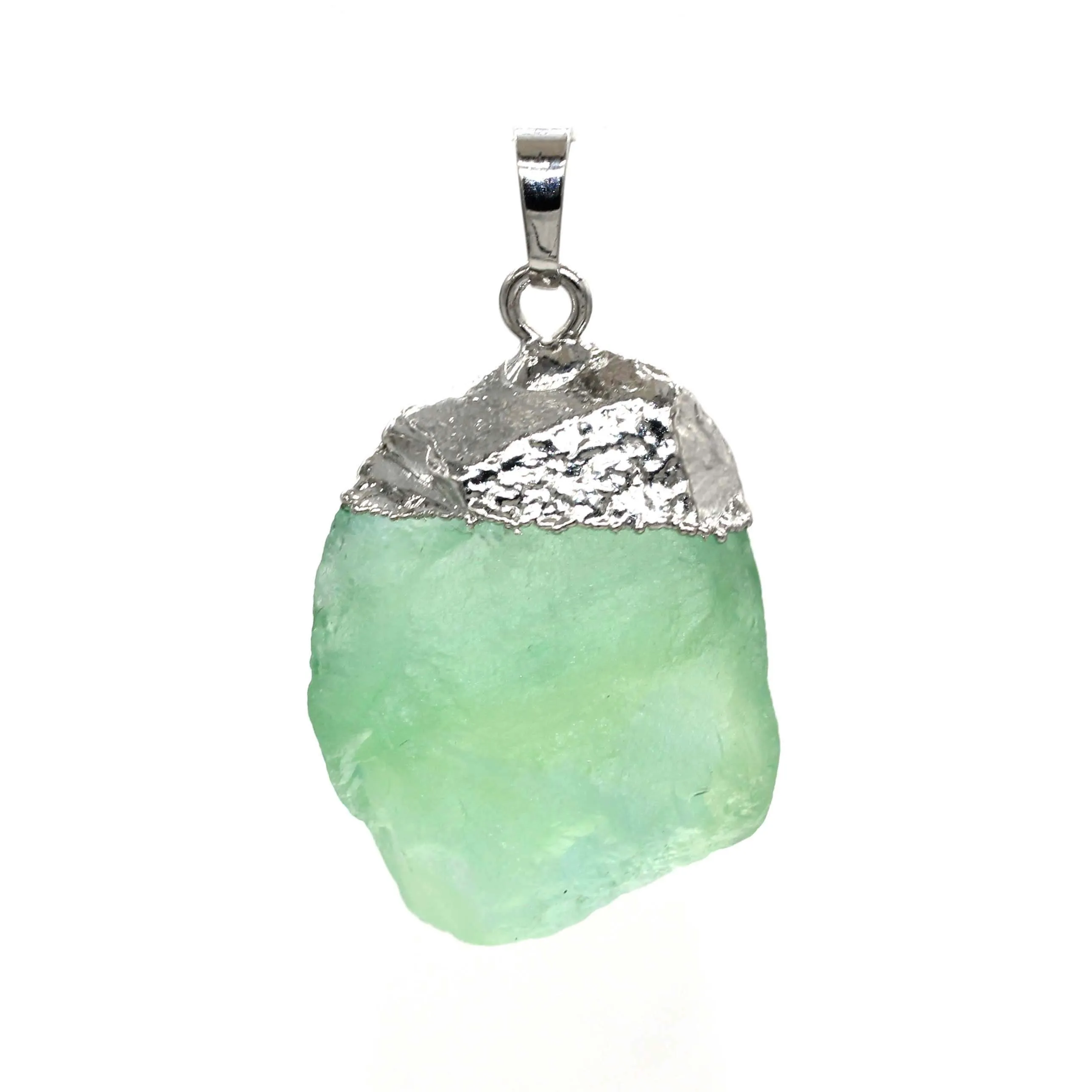 100-Unique 1 Pcs Silver Plated Irregular Shape Fluorite Stone Pendant Golden Color Jewelry