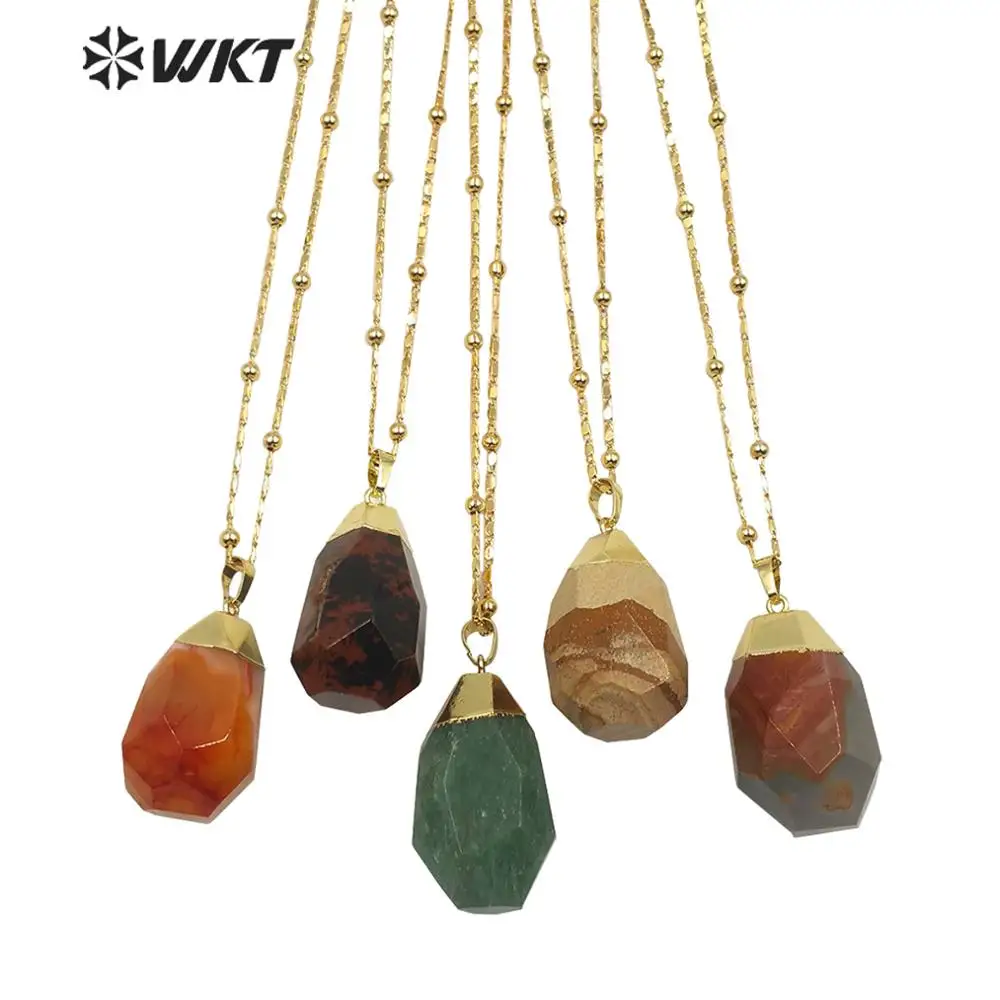 WT-N1209 New Gold Chunky Stone Necklace Women Ball Bead Chain Natural Pendant Faceted Cabchon Colorful Accessories