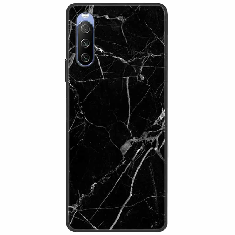 Soft Cover For Sony Xperia 10 III / 5 III Case Silicone Painted Marble Cat Funda Covers for Sony Xperia 1 II / 10II / 5 II Coque