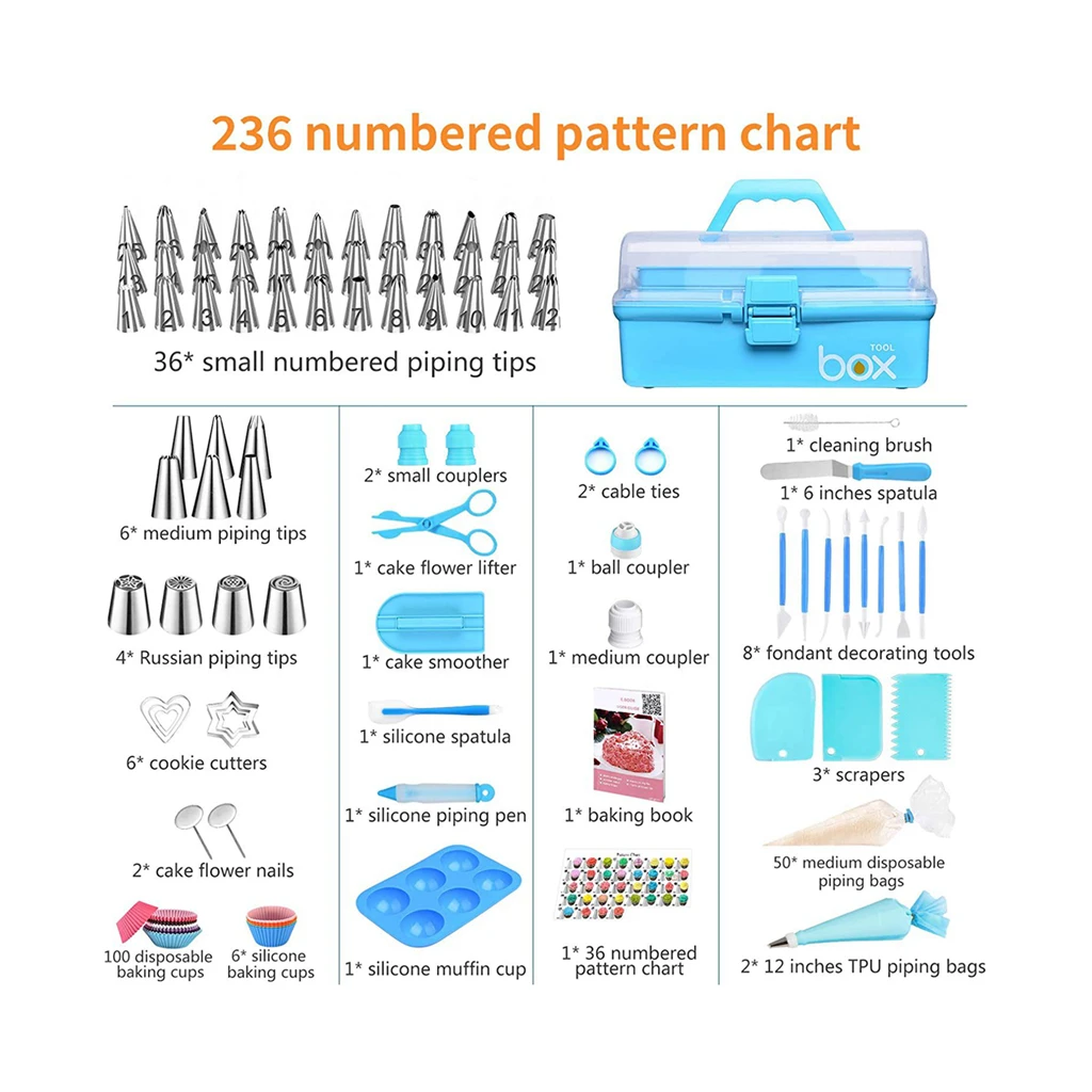 236 PC Cake Decorating Tools Supplies Kit Baking Accessories With Storage Case Piping Bags And Icing Tips Set Fondant Bakery