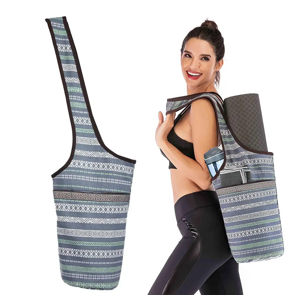 Stylish Bohemian Yoga Mat Bag Fashion Canvas Yoga Bag Ourdoor Fitness Equipment Pilates Mat Holder Bag With Multi Pocket