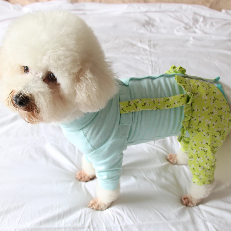 Pet Dog Jumpsuit Thin Pure Cotton Puppy Clothes Printed Overalls Protect Belly Pajamas For Small Dogs Chihuahua Poodle Home Wear