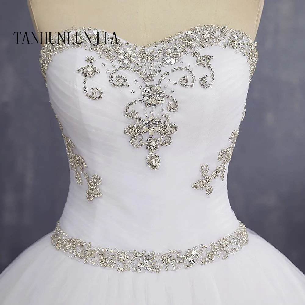 2023 Real Photo A-Line Sweetheart Lace Crystal Beaded Diamond Luxury Formal Wedding Dresses  New Custom Made