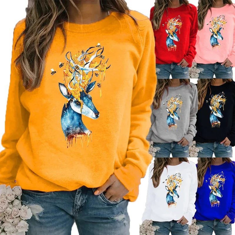 

Women Casual Autumn Fashion Clothes Round Neck Long Sleeve Loose T-shirts Ladies Plus Size Printed T-shirt Pullover Sweatshirts