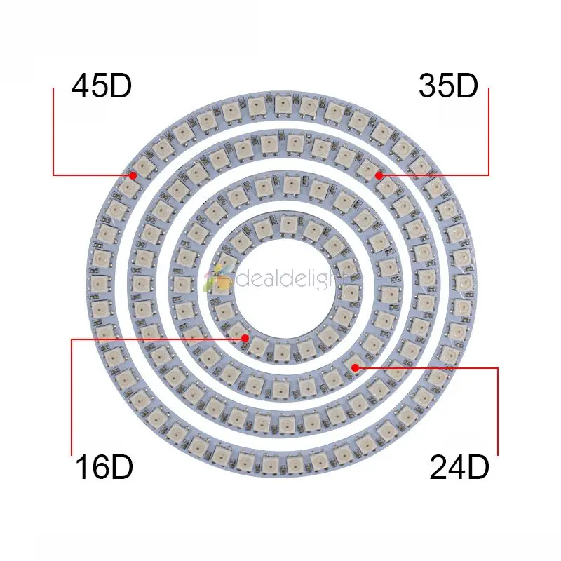 Ws2812b pixel ring 8 16 24 35 45 leds ws2812 construído em ic 5050 rgb individualmente endereçável led anel módulo luz dc5v