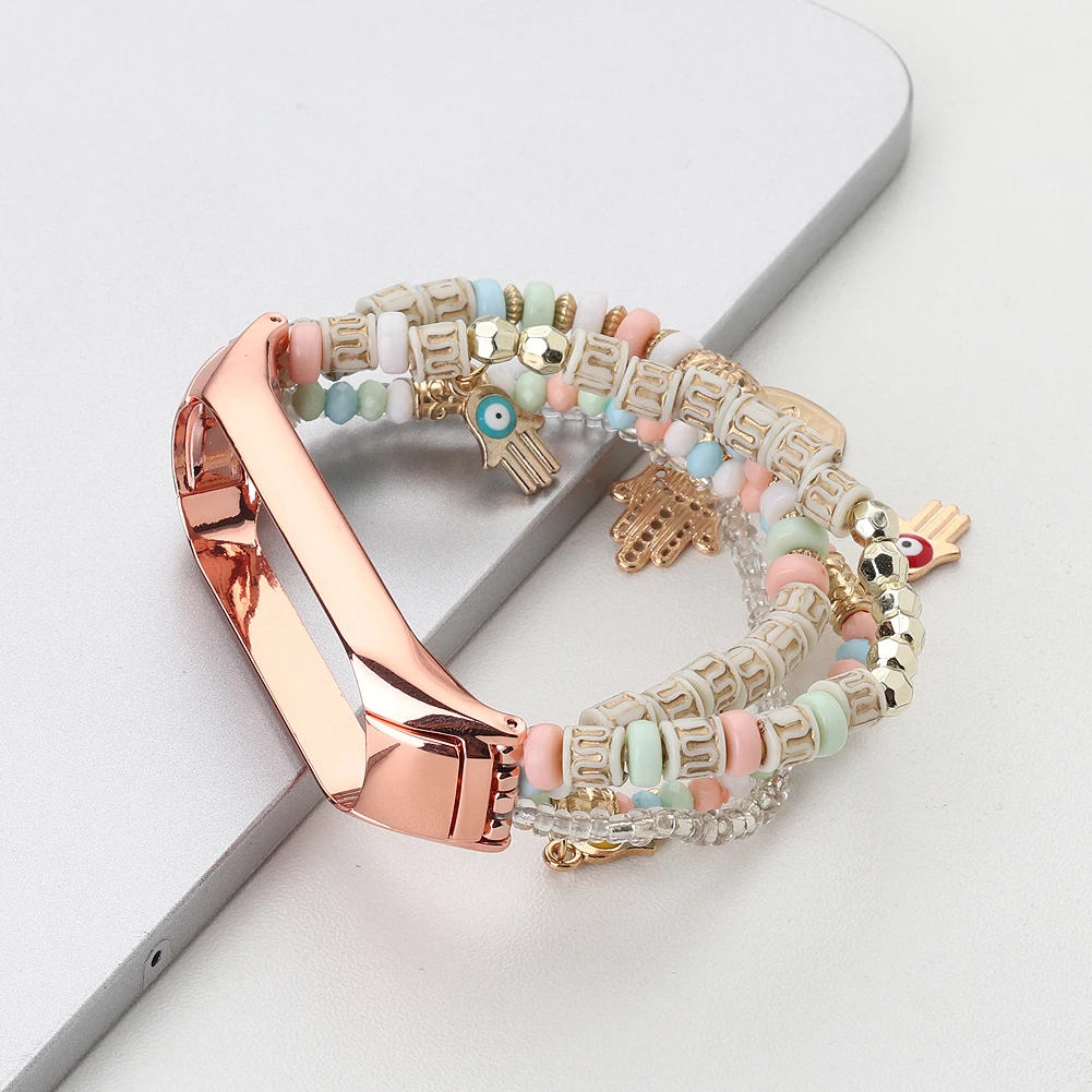 Bead Women Strap Bracelet for Xiaomi Mi Band 7 6 5 Smart Wristband Replacement for MiBand 4 3 Jewelry Elastic Stretch Wrist Belt