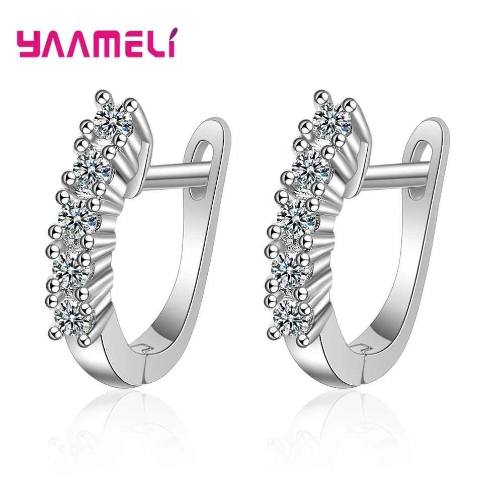 

Korean 925 Sterling Silver Color Earrings U Shape Hoop Earrings for Women Girls Clear AAA White Cubic Zircon Earrings Jewelry