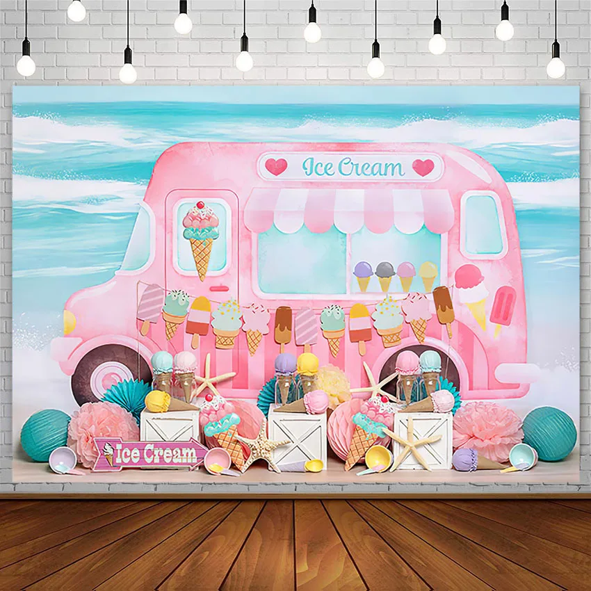 

Avezano Girl Birthday Background Photography Pink Ice Cream Car Seaside Newborn Portrait Summer Backdrop Photo Studio Photozone