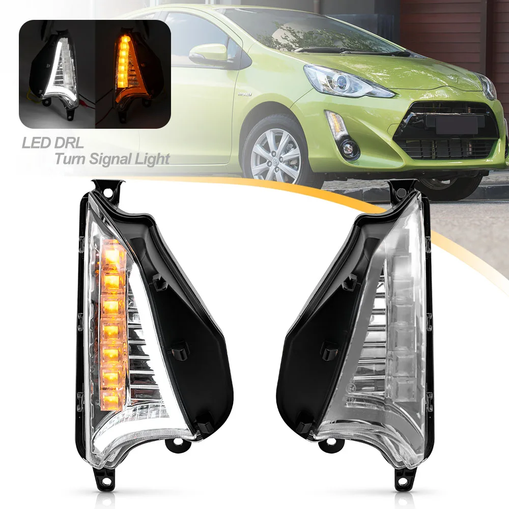 2Pcs White/Amber LED Daytime Running Lights Turn Signal Blinkers For Toyota Prius C Facelift NHP10 2015 2016 2017