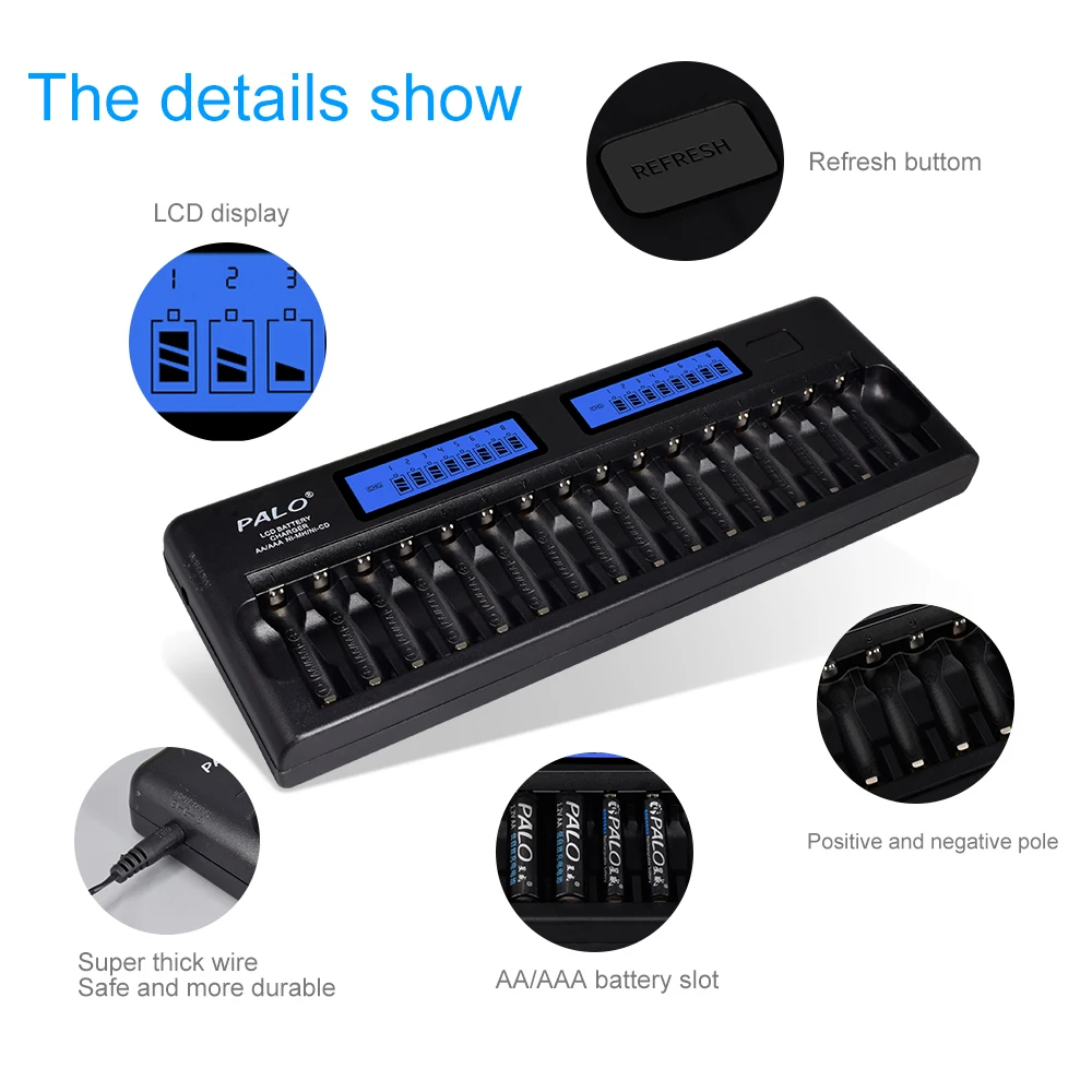 PALO 8-48 Slots Smart Charger LCD display Intelligent Battery Charger for 1.2V AA AAA Ni-MH NiCd rechargeable battery