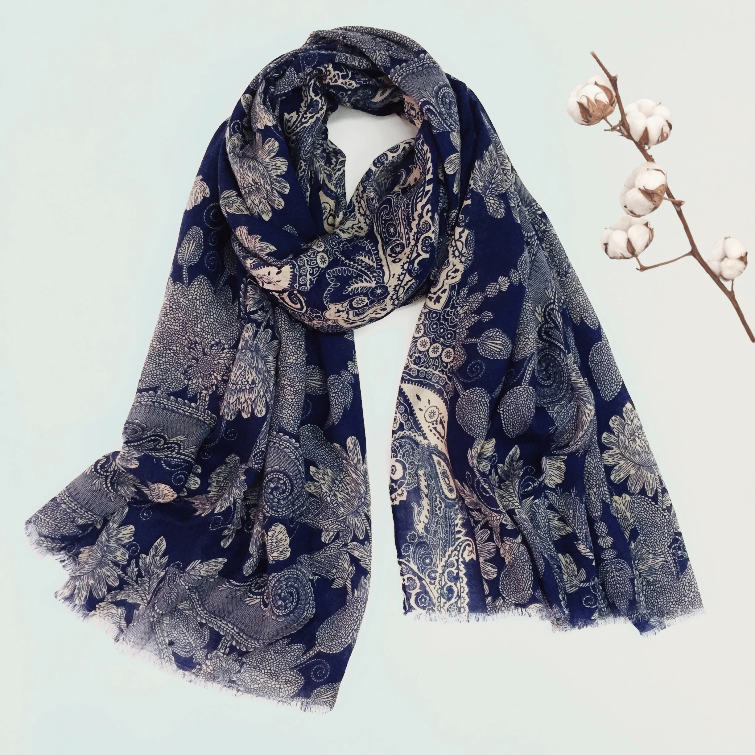 

2019 New Women Cotton Vintage Flower Print Scarves Shawls Long Soft Floral Print Wrap Scarf Hijab Echarpe 4 Color Free Shipping