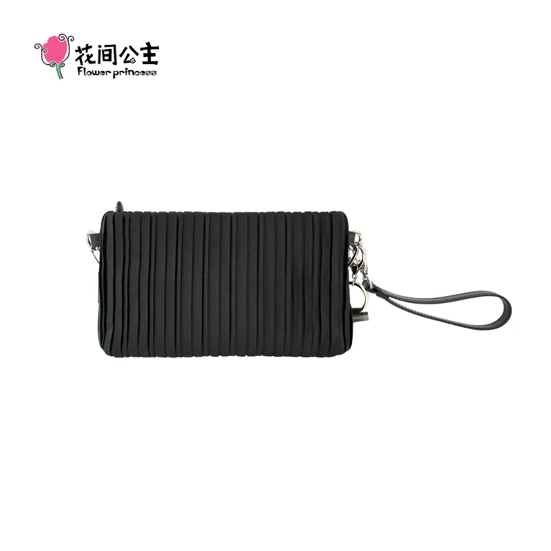 Flower Princess Interlude Women\'s Bag 2024 New Spring Pleated Cloth Black Fashion Chain Small Shoulder Crossbody Clutch Female B