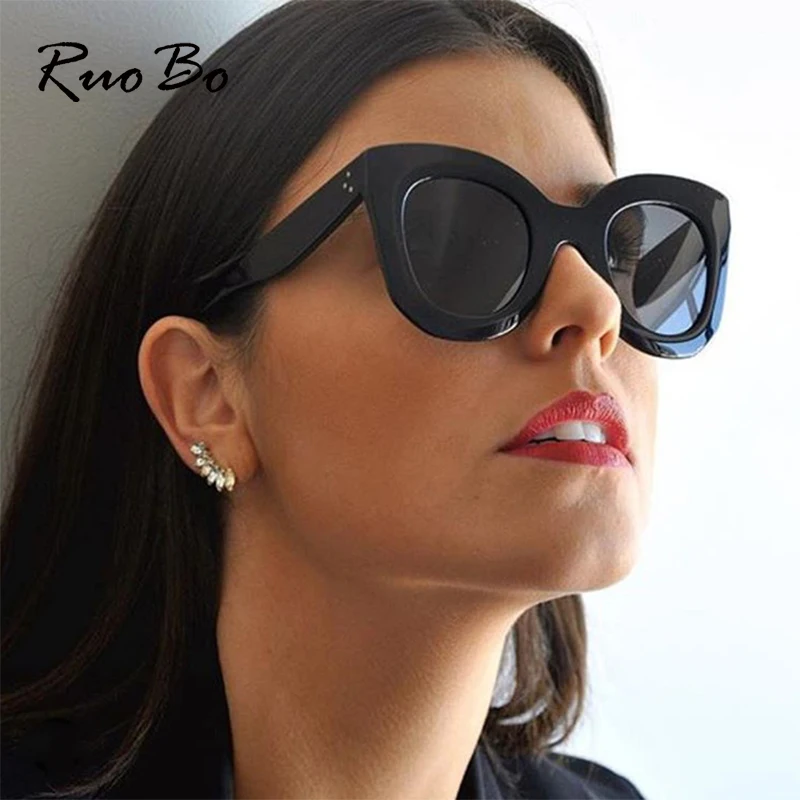 RUOBO Oversize Cat Eye Gradient Sunglasses For Women Vintage Outdoor Shopping Fashion Design Frame Lady Eyeglass Oculos De Sol