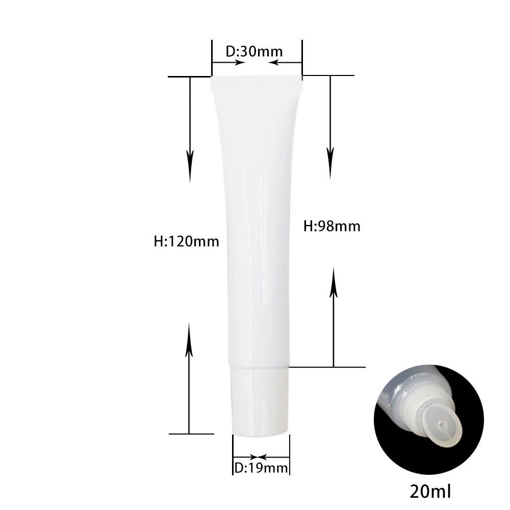 

20ml white soft tube Cosmetic Containers Lip Gloss Balms skincare Empty Tubes for cream squeeze bottle trial packing