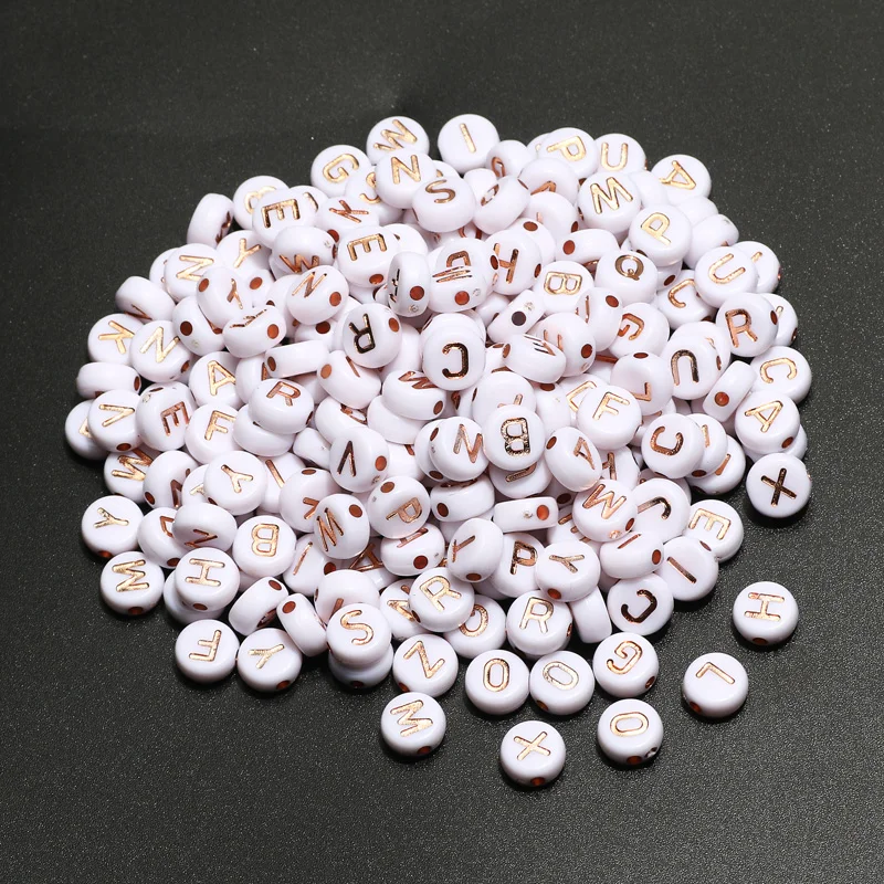 4x7mm Rose Gold Color Mixed Letter Acrylic Beads Round Flat Spacer Alphabet Beads For Diy Handmade Bracelet Jewelry Making