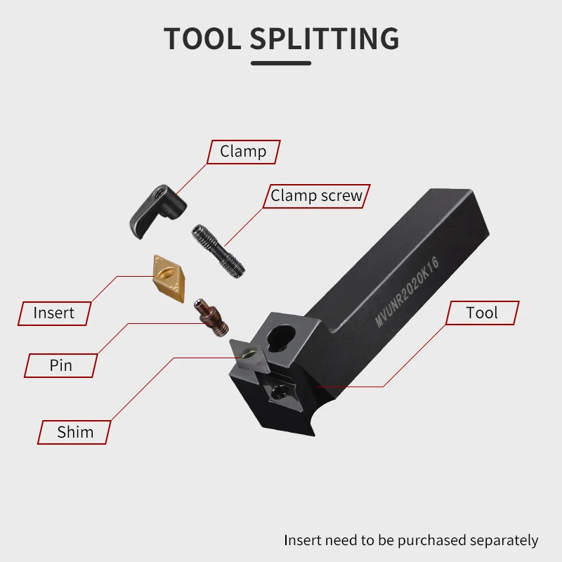 1pc MVUNL2020K16 MVUNR2525M16 External Turning Tool Holder VNMG Carbide Inserts MVUNR/L Lathe Cutting Tools Set