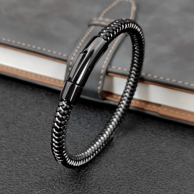 MingAo Punk Simple Men Jewelry Non-fading wire Rope Bracelet Vintage Cuff Charm Bracelet for Men Leather Jewelry Party Gifts