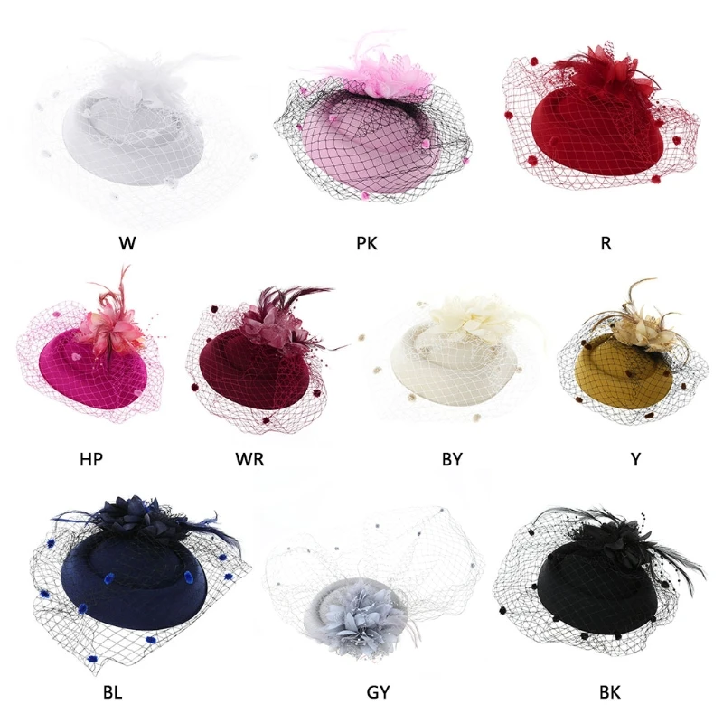 2018 Fashion Hot 1 Pc Women Fascinators Hair Clip Headband Girls Pillbox Hat Bowler Feather Veil Wedding Party New 10 Colors