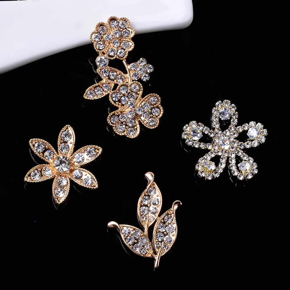 Rhinestone Embellishments Gold Flowers Accessories for Scrapbooking 10pcs Flatback Rhinestones Flower Leaf Buttons Charm Pendant