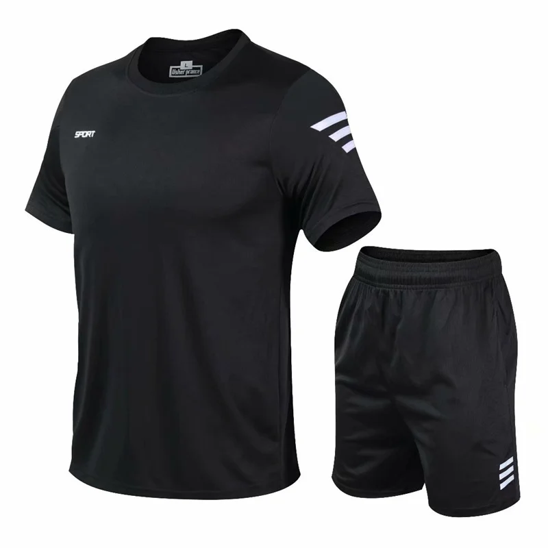 Men Running Sets Gym Fitness Short Sleeve Sports Suit Jogging Sportswear Quick Dry Football Jersey Tracksuit Workout Clothes