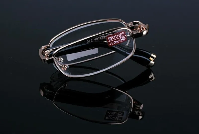 10pcs/lot metal reading eyeglasses Crystal Lenses Folding Reading Glasses mini Women Men Foldable Presbyopia Eyewear