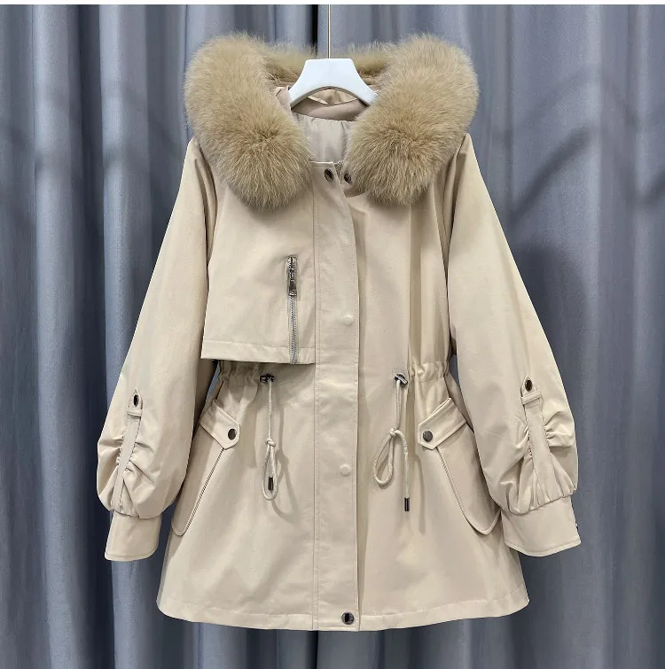 MENINA BONITA 2022 Parka Winter Jacket Women Real Rabbit Fur Liner Detachable Coat Natural Fox Fur Collar Hooded Warm Streetwear