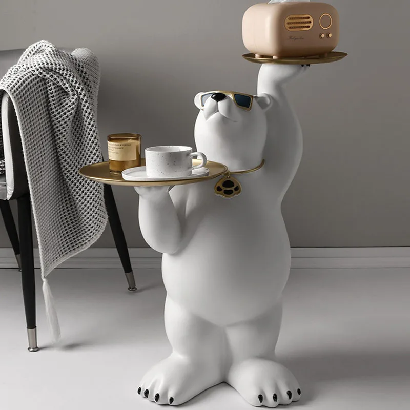 Imagem -03 - Decoração de Chão com Grande Urso Branco e Original Bandeja Dupla Decorações para Sala de Estar Estátua Ornamentos para Decoração de Casa