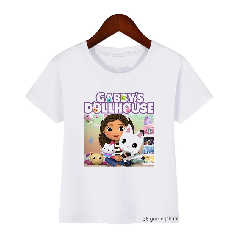 Kawaii Girls T-Shirts Cute Gabbys Doll House Cartoon Print Children'S Tshirt  Summer Shorts Leeved Girls Clothes Camisole Tops