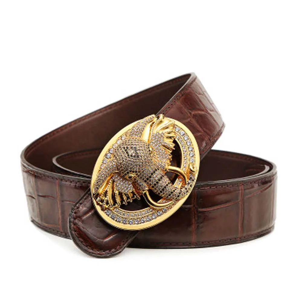 linshe  new  crocodile men belt  male  belt Smooth buckle crocodile  belts