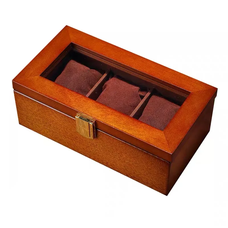 3 Slots Wood Watch Box Organizer Coffee Wooden Watch Case Storage Box New Watch Holder For Men Packing Gift Box