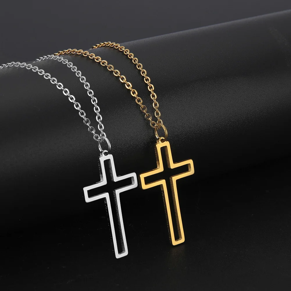 Cazador Trendy Religiöse Jesus Kreuz Anhänger Halskette Gold Farbe Edelstahl Kette Halsketten Für Unisex Hohl Schmuck Geschenk – Detail 10