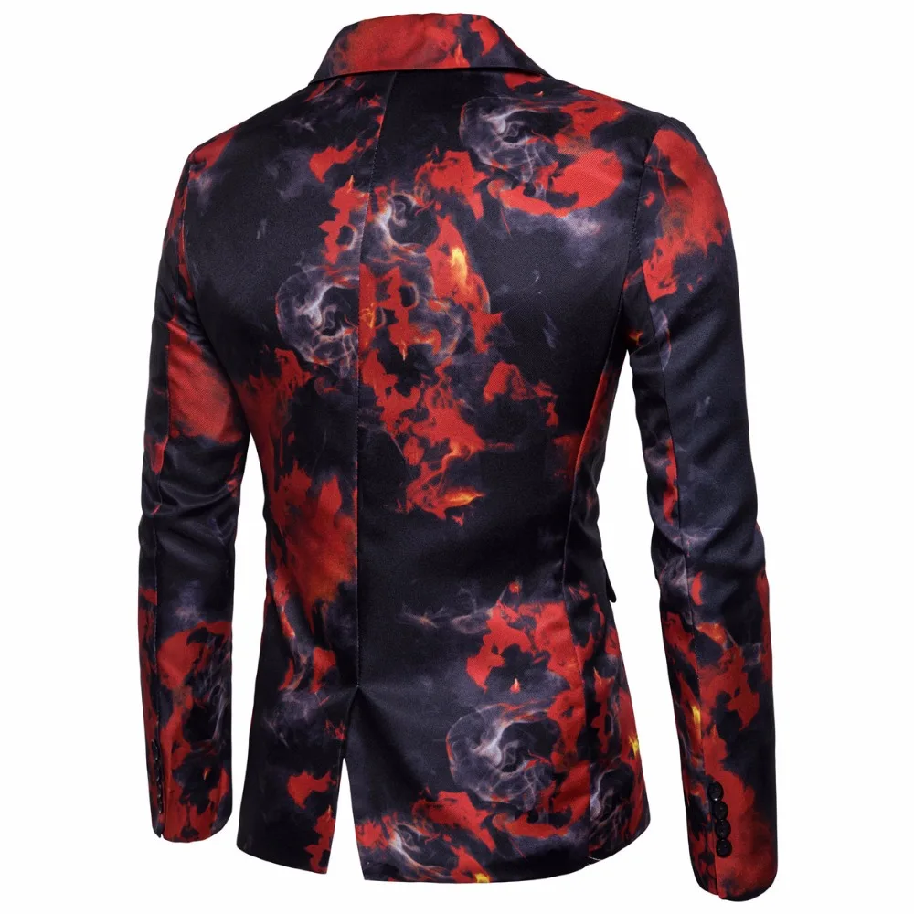 Mens Red Flame Printed Blazer Jacket 2022 Brand Casual Slim Fit Single Button Blazer Men\'s Suits and Blazers Terno Masculino 3XL