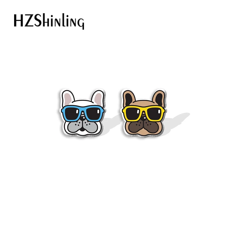 Kawaii French bulldog House Pet Animal Cartoon Animal Pattern Acrylic Stud Earrings Resin Epoxy Ear Jewelry for Girls