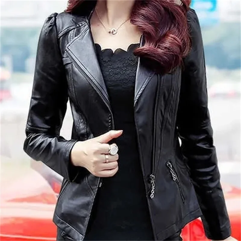 2022 Autumn Black Leather Jacket Women Leather Jacket Korean Slimming Motorcycle Leather Jacket Ladies PU Coat Short Outwear