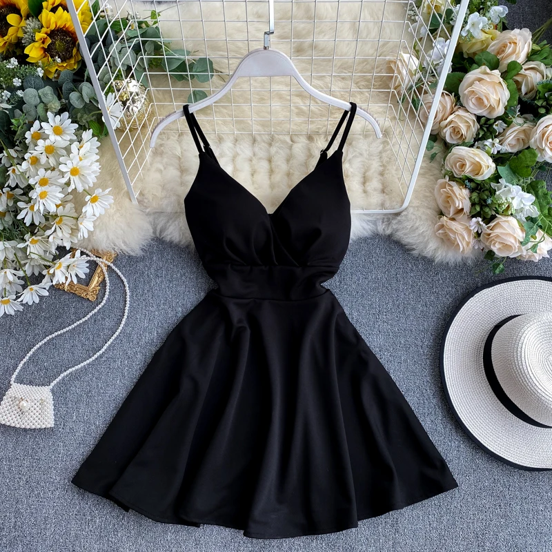 Summer Dresses Woman Party Night Sexy V Neck Spaghetti Strap High Waist Club Mini Dresses Vestidos Ladies Backless Short Dress