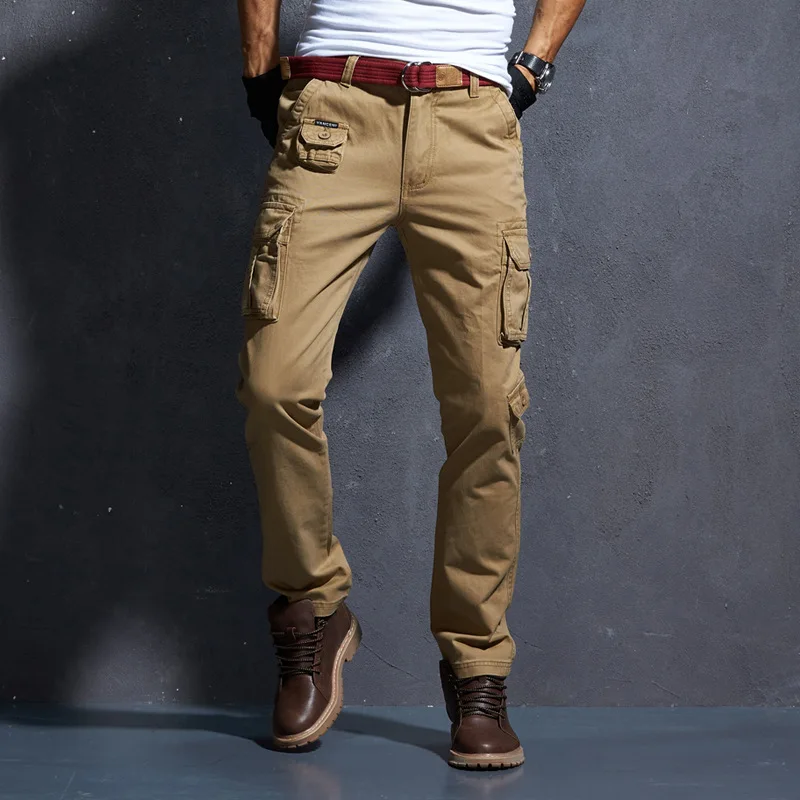 Men\'s Fashion Cargo Pants Multi-pockets Baggy Pants Casual Long Trousers Overalls Camouflage Joggers Pants Man Cotton